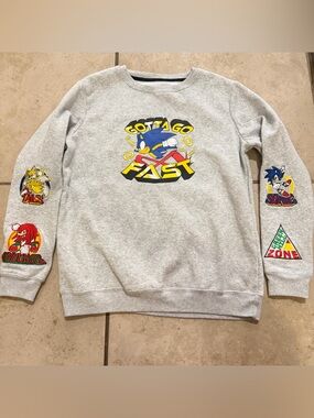 Sonic The Hedgehog Hoodie Sweater Boys XXL /18 Grey Graphic Sega Tails Knuckles